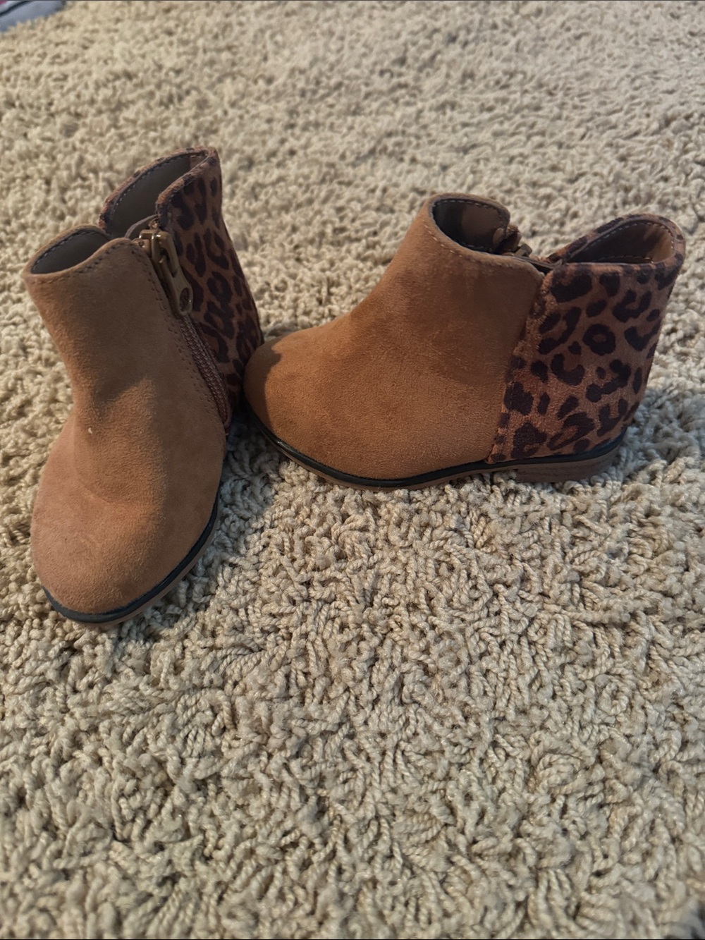 Cat & Jack Tan Suede-Look Ankle Boots with Leopard Heel